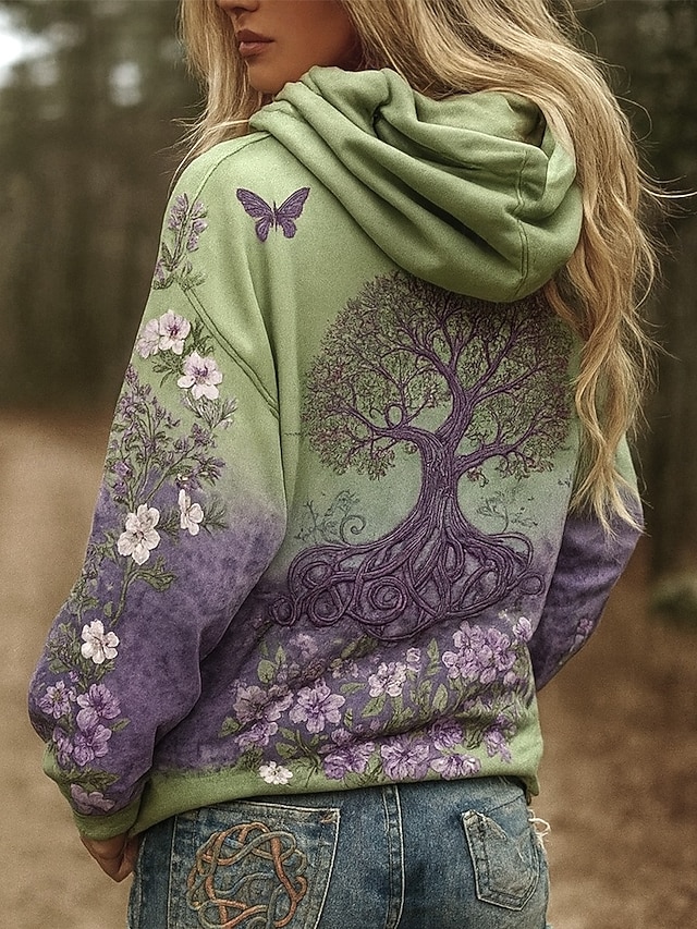 Women's Pullover Hoodie Sweatshirt Floral Graphic Punk Active Vintage Long Sleeve Hooded Regular Tops Street Dailywear Print Front Pocket Green Summer Spring Fall Winter3