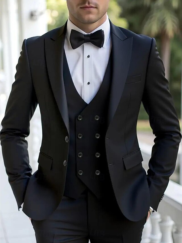 Men's Tailored Fit 3 Pieces Single Breasted Two-Buttons Peak Lapel Wedding Suits main image 1