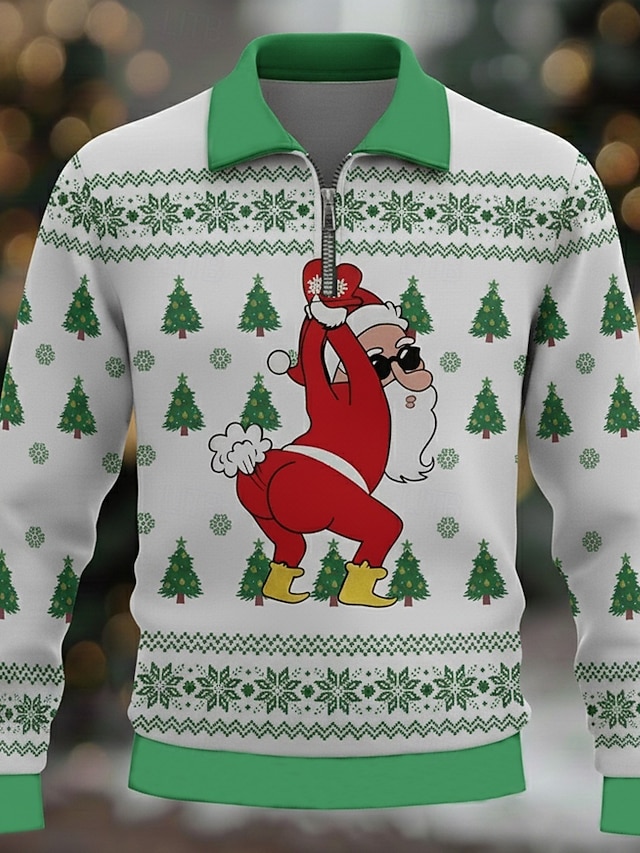  Vánoce Pánské Ježíšek Novinka Pólo Dlouhý rukáv Přehnutý Škaredý Moderní Pro volný čas Dovolená Běžné / Denní Festival Zip 3D tisk Jaro Podzim Zima Bílá Vodní modrá Oranžová