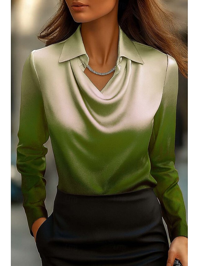 Women's Shirt Ombre Graphic Geometric Elegant Stylish Basic Long Sleeve Cowl Neck Regular Tops Work Party Evening Wear Daily Ruched Draped Grass Green Light Green Green Spring Fall Winter Spring4