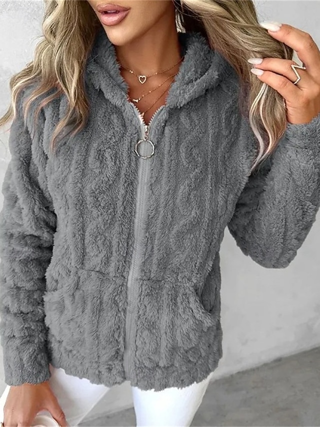  Per donna Giacca in Pile Cappotto Giacca con Cappuccio Caldo Confortevole Cerniera Tasca Moda Moderno Casual Semplice Uscire Weekend Cerniera Regolare Con Cappuccio Vestibilità regolare Manica Lunga
