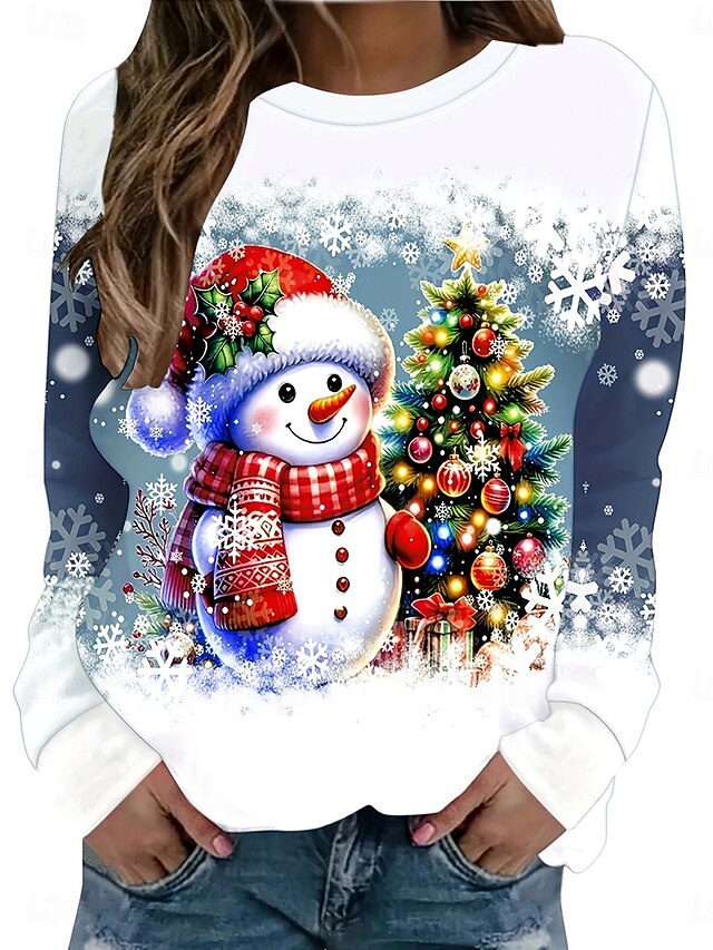 Women's Pullover Sweatshirt Hoodies Graphic Snowman Christmas Fashion Casual Long Sleeve Crew Neck Round Neck Regular Tops Street Dailywear Casual Print Blue Fall Winter4