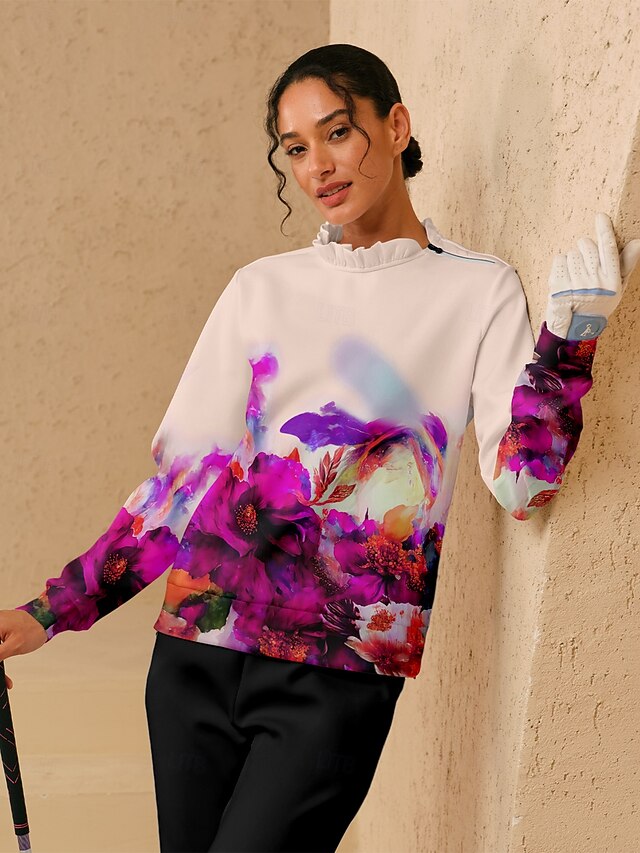 Women's Golf Pullover Sweatshirt Fuchsia Long Sleeve Top Ladies Golf Attire Clothes Outfits Wear Apparel2