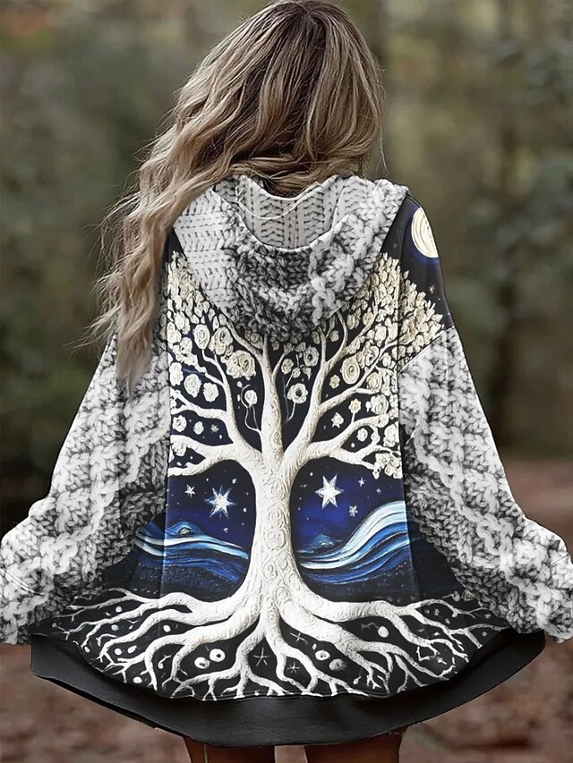 Women's Zip Up Hoodies Floral Graphic Geometric Punk Active Vintage Long Sleeve Hooded Regular Tops Home Dailywear Casual Blue Fall Winter4