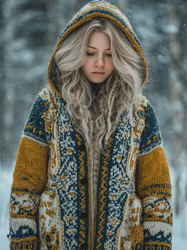 Viking Boho Women's Cardigan Vintage Daily Ethnic Style Geometric Color ...