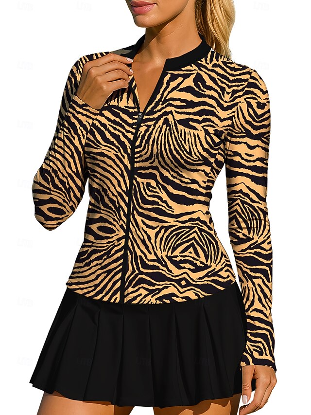 Women's Animal Leopard Tops Sport Shirt Tennis Shirt Tennis Top Long Sleeve Zipper Floral UPF50+ UV Resistant High Elasticity Moisture Wicking Breathable Volleyball Tennis Golf Round Stand Collar Tee4