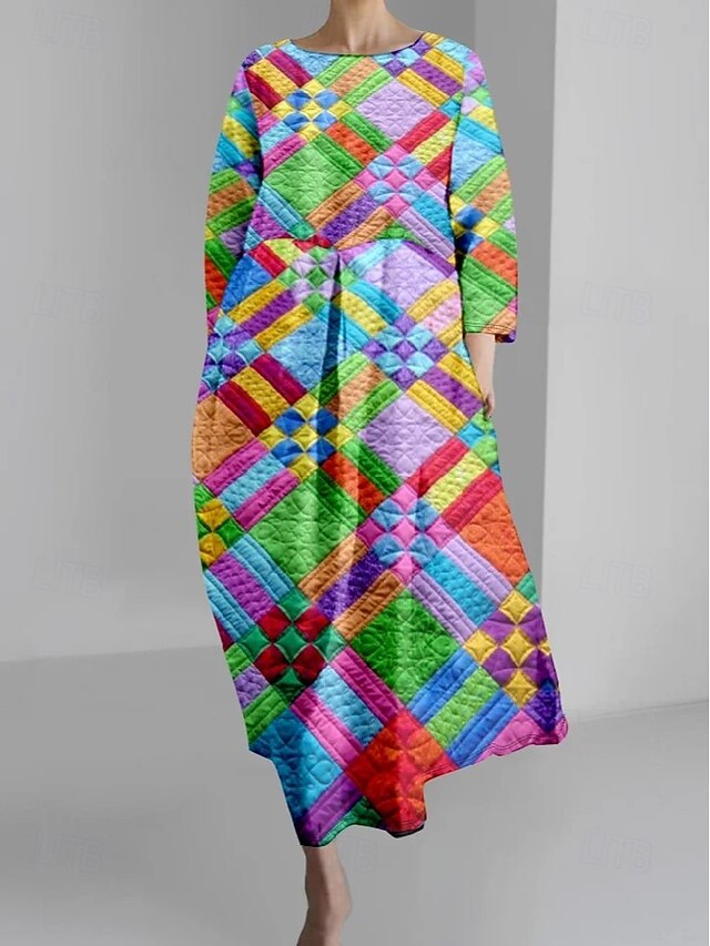Women's Maxi Dress A Line Dress Fit And Flare Dress Party Casual Boho Wedding Party Wedding Guest Loose Fit Graphic Geometric Long Sleeve Crew Neck Pink Blue Green Spring Fall Winter Autumn4