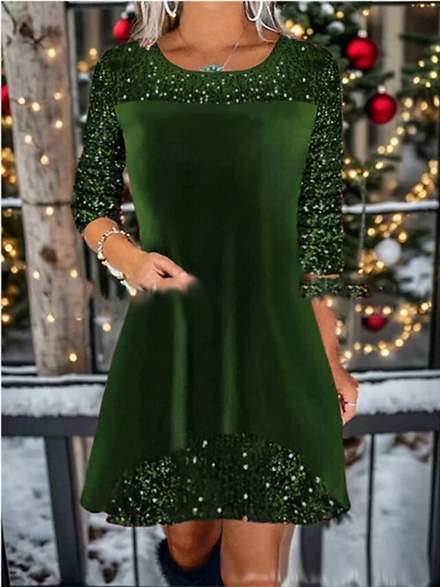 Christmas Women's Mini Dress A Line Dress Casual Daily Regular Fit Plain Long Sleeve Crew Neck Wine Royal Blue Green Spring Fall Winter4