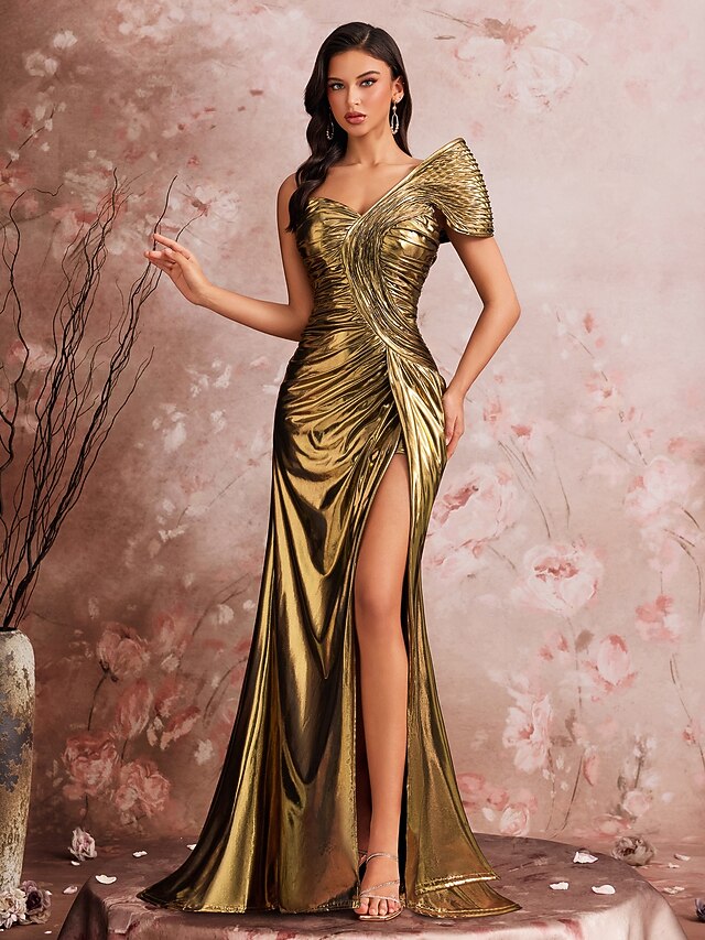 Long Sleevess Formal Dresses with gold appliques, mermaid Evening Party Gowns main image 1