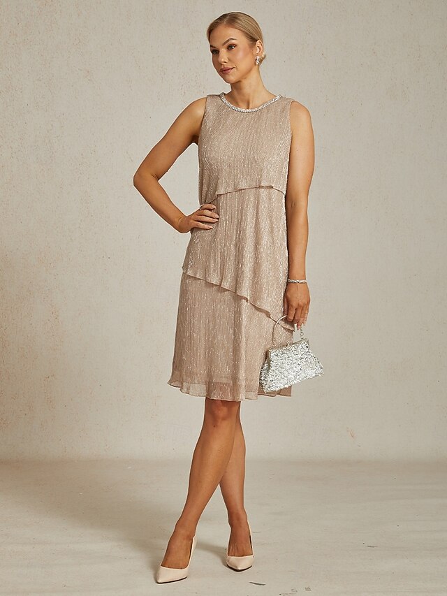  Femmes Robe Midi Robe fourreau Robe Plissée Robe dos nu Élégant Fête Formel Soirée robe demoiselle d honneur Cocktail Coupe régulière Couleur Unie Sans manches Col ras du cou Dorée rose Été Printemps