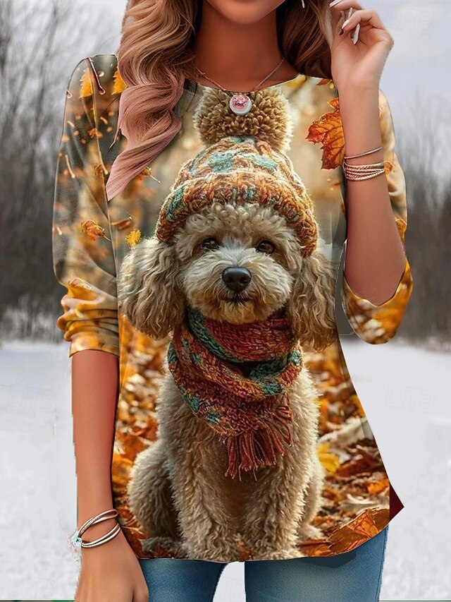 Easter Women's T Shirt Graphic Animal Cat Vintage Stylish Classic Long Sleeve Crew Neck Round Neck Regular Tops Daily Print Light Brown Orange Green Summer Spring Fall4