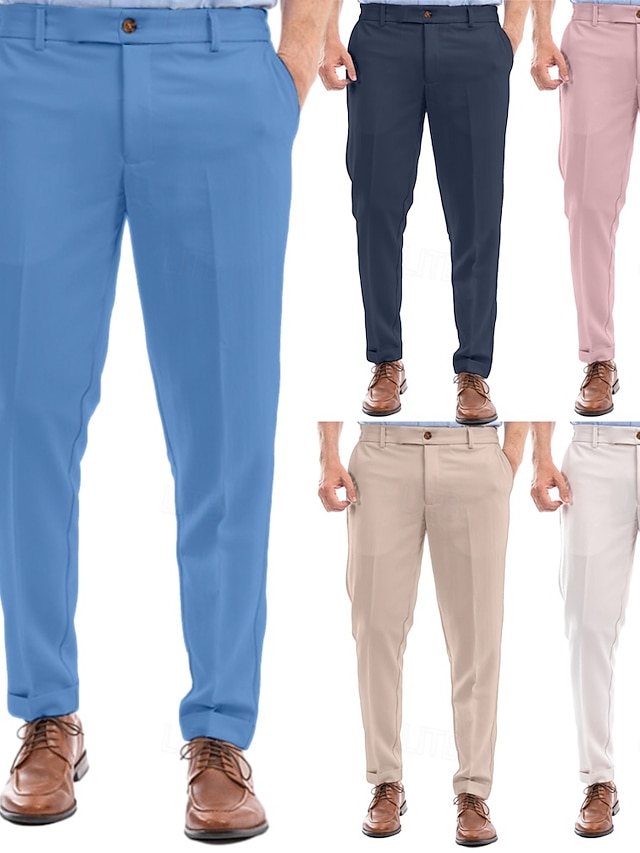  Men's Tapered pants Trousers Dress Pants Suit Pants Pocket Elastic Waist Plain Comfort Soft Full Length Business Daily Wedding Party Fashion Streetwear White Pink