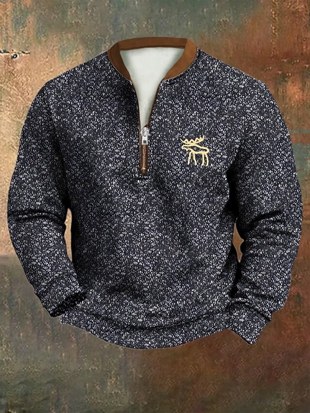 Men's Sweatshirt Quarter Zip Sweatshirt Navy Blue Half Zip Color Block Reindeer Sports & Outdoor Daily Holiday Polyester Vintage Streetwear Casual Spring &  Fall Clothing Apparel Hoodies Sweatshirts4
