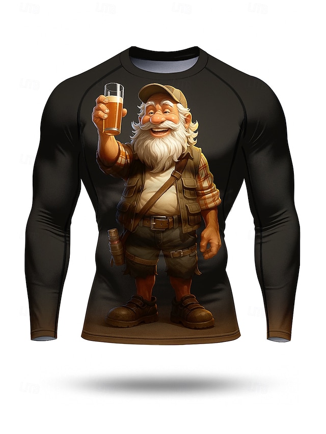  男性用 コンプレッション・シャツ ランニングＴシャツ 3Dプリント 長袖 ベース層 カートゥン 速乾性 ビデオ圧縮 パワーフレックス 吸汗性 ジムトレーニング アクティブトレーニング 運動 スポーツウェア アクティブウェア ブラック