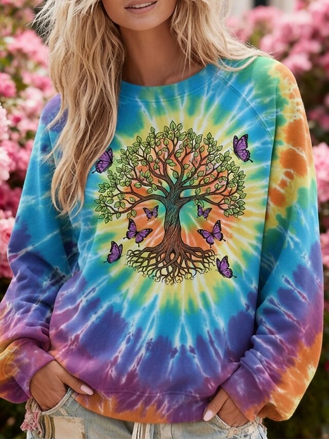 Women's Pullover Sweatshirts Graphic Tie Dye Fashion Streetwear Classic Long Sleeve Crew Neck Regular Tops Dailywear Casual Print Blue Spring Fall4