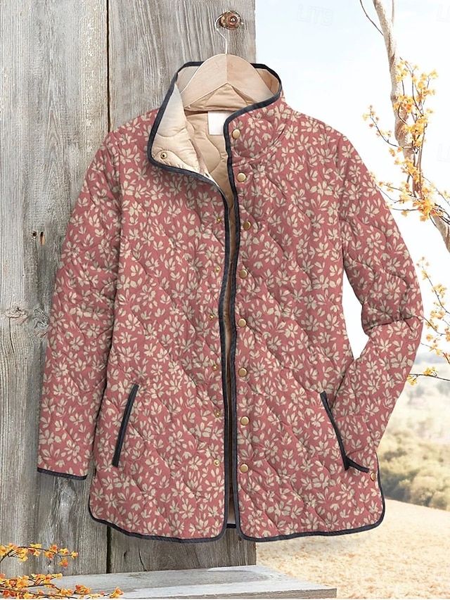 نسائي جاكيت شتوي سترة البخاخ الدفء مريح جيب Buttons طباعة موضة يوميا الخارج ورد عطلة فضفاض مناسب للبس اليومي صدر فردي عادية مرتفعة عادي كم طويل ملابس خارجية وردي بلاشيهغ أزرق أخضر الخريف الشتاء