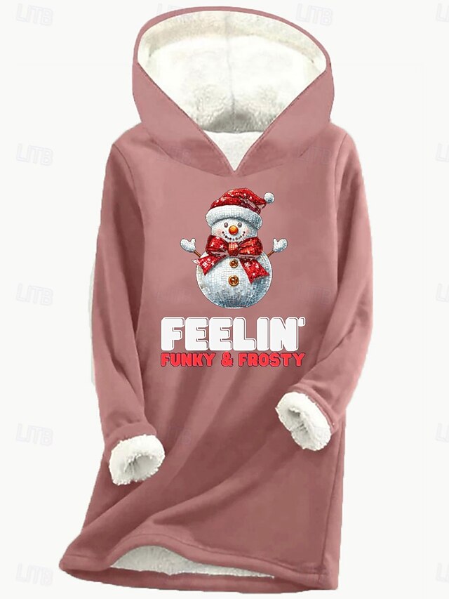  Damen Kapuzenpullover Schneemann Weihnachtsbaum Weihnachten Warm Flauschig Festival Langarm Rundhalsausschnitt Lange Oberteile Lässig Sport Druck Rosa Blau Grau Herbst Winter
