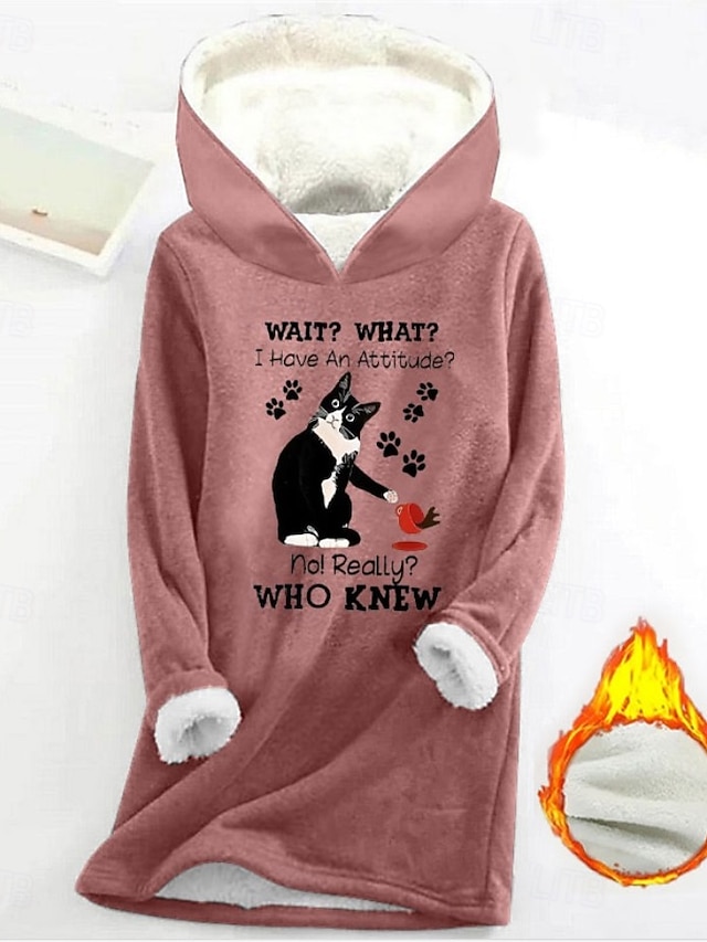  Mulheres Pulôver Moletom Com Capuz Gráfico Animal Letra Quente Casual Difusa Manga Longa Com Capuz Tops regulares Casual Esportes Imprimir Rosa Azul Cinzento Outono Inverno