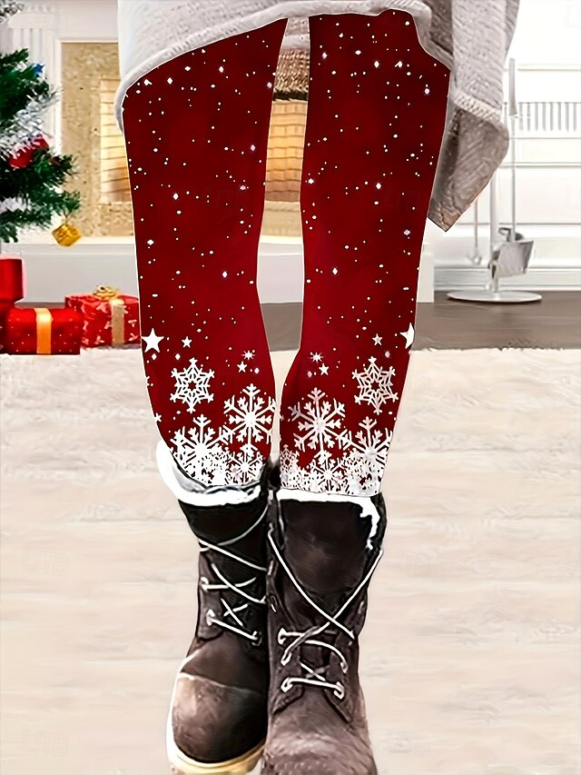 Women's Leggings Vacation Vintage Fashion Full Length High WaistPantsUgly Christmas Graphic Gradient Snowflake Printing Soft Breathable High Elasticity Vacation Street Causal claret Fall Winter Slim4