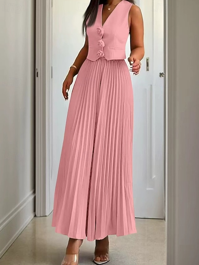  Femmes Robe Midi Robe Décontractée Robe Ensemble Robe en Satin Élégant Mode Moderne Extérieur Quotidien Sortir Coupe régulière Uni Sans manches Col en V Noir Rose Claire Vin Bleu Printemps Automne