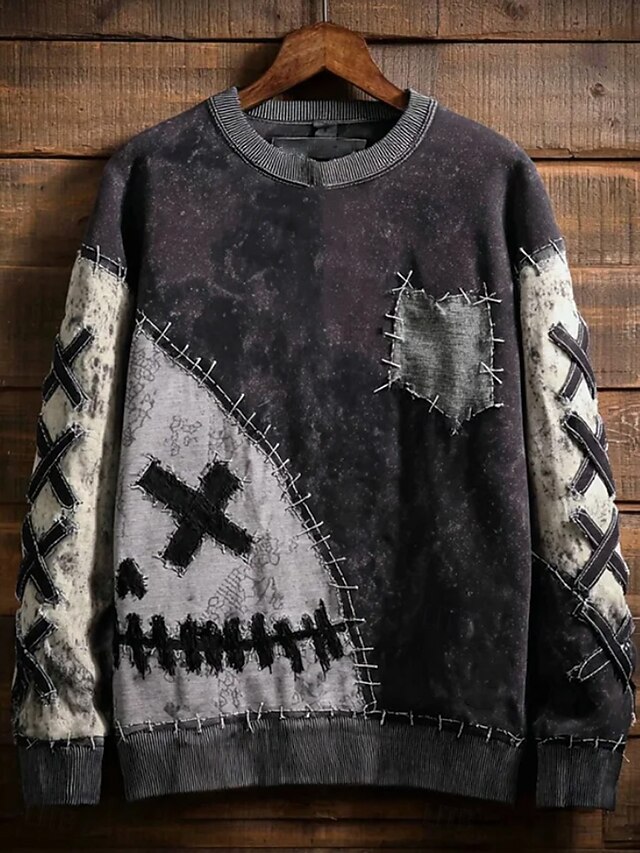 Women's Pullover Sweatshirt Graphic Pumpkin Halloween Fashion Casual Long Sleeve Crew Neck Regular Tops Street Dailywear Casual Patchwork Print Dark Gray Fall Winter2