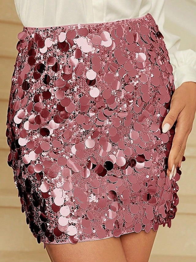  Pentru femei Fustă Bodycon Modă Sclipici Strălucitor & Sclipitor Mini Talie Înaltă Fuste Simplu Paiete Micro-elastic Petrecere Stradă Bleumarin Negru Șampaniu Roz Îmbujorat Primăvară Poliester