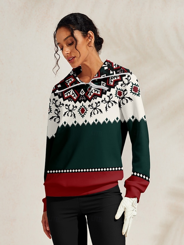 Women's Golf Pullover Sweatshirt Green Long Sleeve Top Ladies Golf Attire Clothes Outfits Wear Apparel