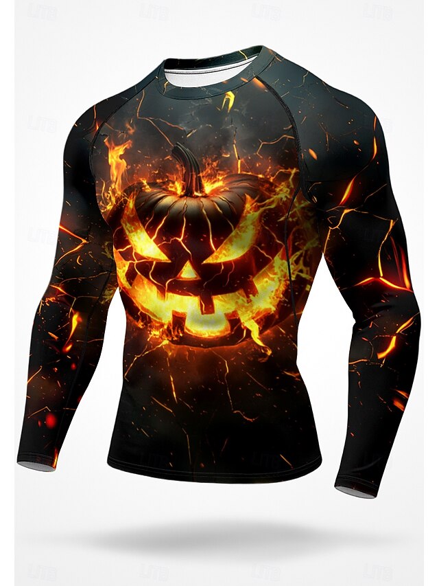 Halloween Men's Unisex Running T-Shirt Athletic Shirt Gym Shirt Fitness Shirt Workout Shirt Long Sleeve Tee Tshirt Halloween UPF 50 UV Resistant Soft Sweat wicking Mountain Bike / MTB Gym Workout4