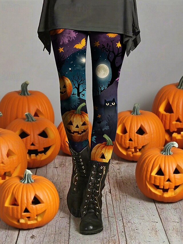 Women's Leggings Cozy Leggings Vacation Basic Casual Full Length High WaistPantsHalloween Graphic Printing Thermal Warm Comfortable Stretchy Vacation Casual Daily Blue Fall Winter Slim Fit4
