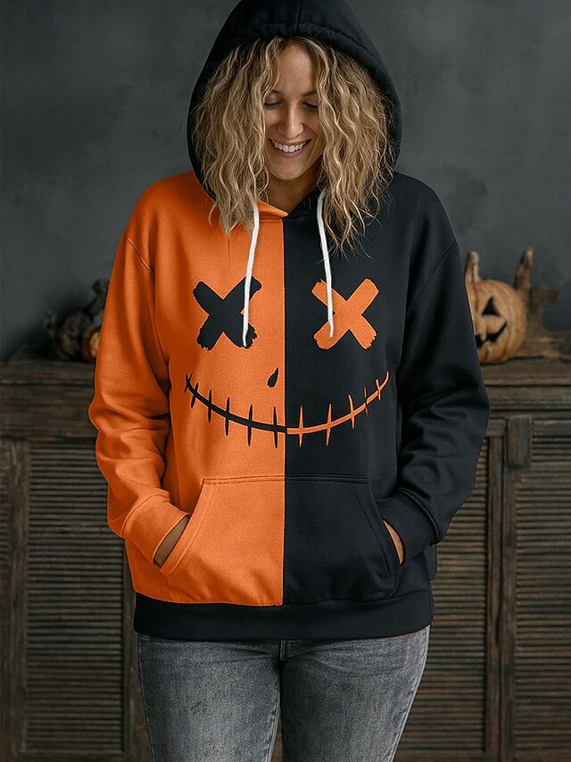 Women's Pullover Hoodie Sweatshirt Graphic Fashion Casual Long Sleeve Hooded Regular Tops Street Dailywear Casual Drawstring Pocket Print Black Orange Khaki Fall Winter4