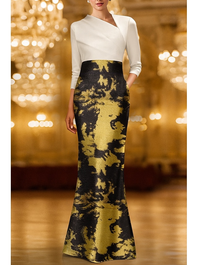  Trompetă / Sirenă Rochii de seara Elegant Rochie formală Oficial Nuntă Lungime Podea Manșon Lung Dantelate Buzunar Satin cu Imprimeu Floral 2025