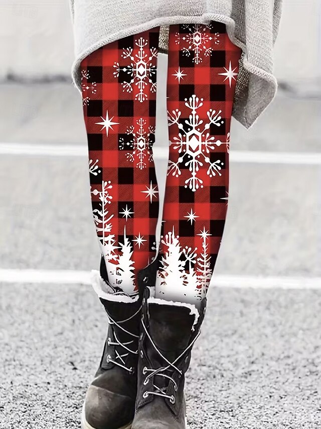 Women's Leggings Vacation Vintage Fashion Full Length High WaistPantsUgly Christmas Graphic Snowman Snowflake Printing Thermal Warm Soft Breathable Stretchy Formal Outdoor Vacation Black White Red4