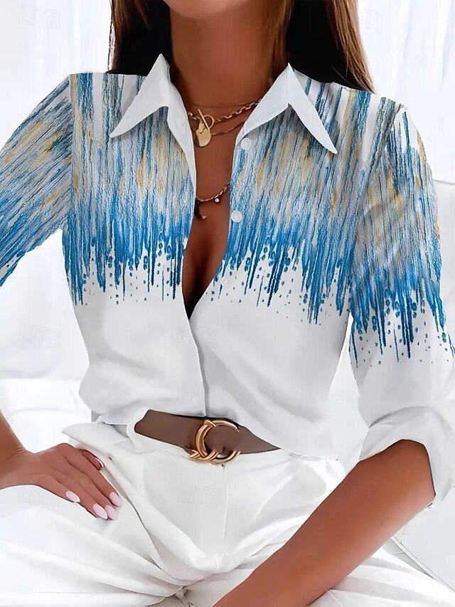 Women's Shirt Floral Print Casual Long Sleeve Shirt Collar Regular Tops Work Daily Buttons Print Blue Spring Fall Winter Spring, Fall, Winter4