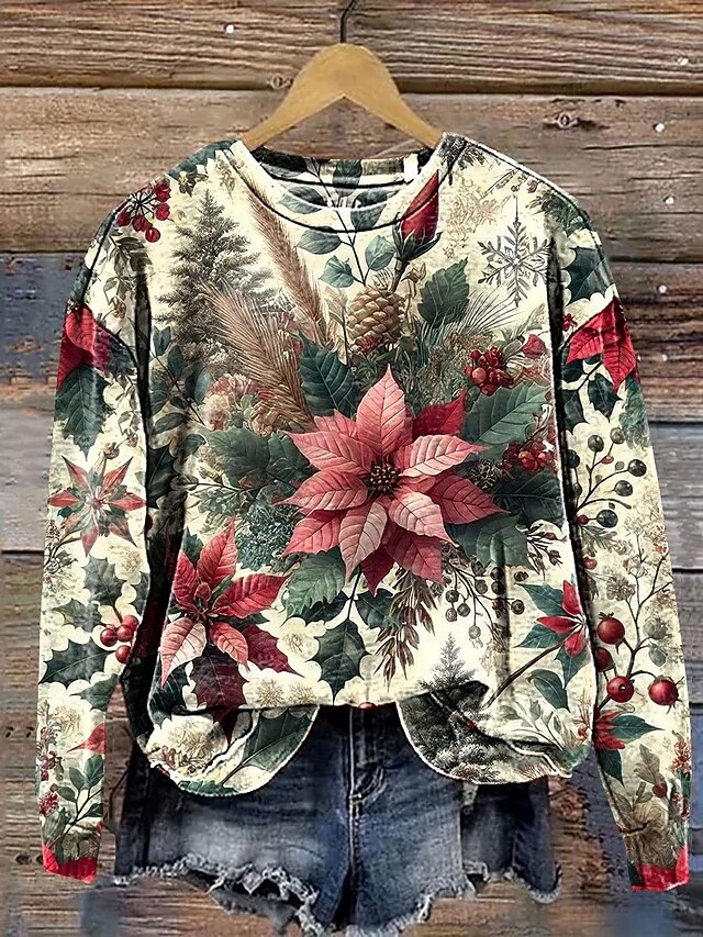 Women's Sweatshirts Floral Graphic Vintage Casual Long Sleeve Crew Neck Regular Tops Street Dailywear Casual Print Khaki Fall Winter4