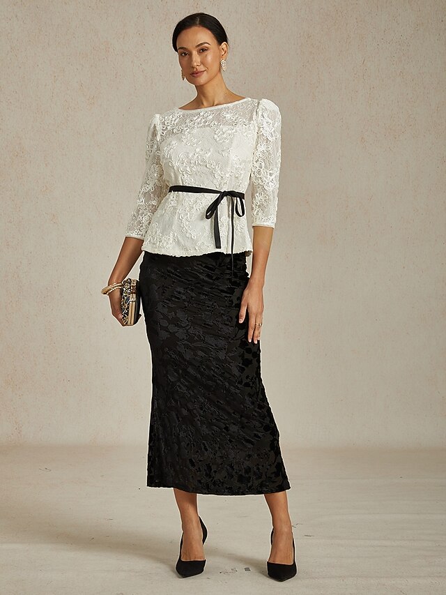  Dame Blonde toppe Blomstret Grafisk Elegant Stilfuld Bateau-hals Almindelige toppe Hvid Sommer Forår Efterår