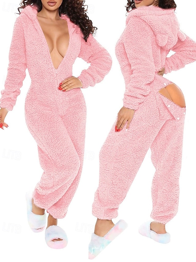  Dam Onesies Ledigt Komfort Comfrt Ren färg Ficka Jul Hem Långärmad Luvtröja Rodnande Rosa Vin Rubinrött Fuchsia Brun Vår Höst Vinter