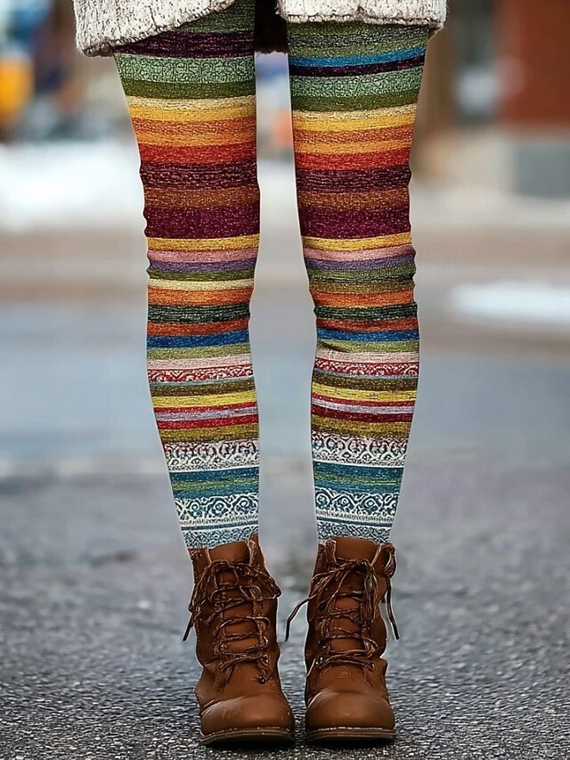 Women's Leggings Vacation Vintage Fashion Full Length High Waist Graphic Color Block Printing Thermal Warm Soft Breathable Stretchy Formal Outdoor Vacation Olive Brown Dark Brown Spring Fall Winter4