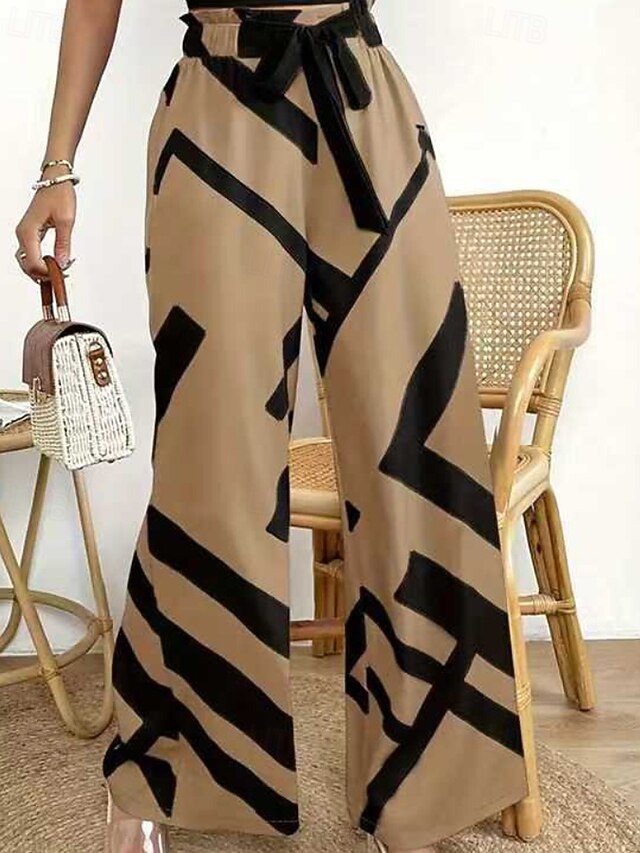 Women's Culottes Wide Leg Chinos Streetwear Casual Full Length Medium Waist Geometric Pattern Elastic Waist Comfortable Micro-elastic Outdoor Street Daily Brown Spring Fall Loose Fit4