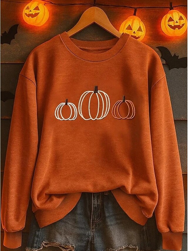 Women's Pullover Sweatshirt Floral Graphic Pumpkin Fashion Casual Long Sleeve Crew Neck Regular Tops Street Dailywear Casual Print Black Orange Fall Winter3