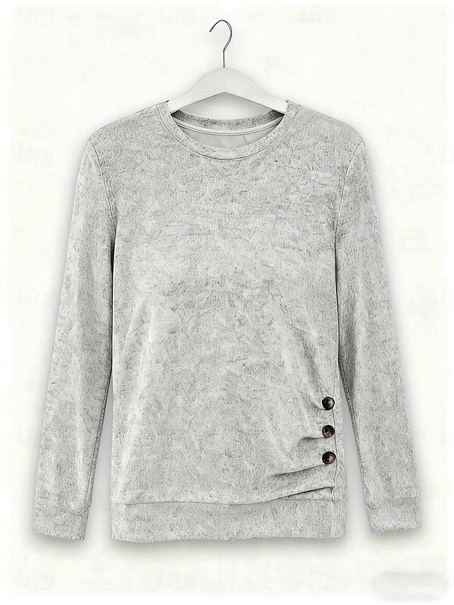 Dam Blus Ensfärgat Tropisk Stylish Ledigt Långärmad Rund hals Vanliga toppar Dagligen Knappar Rodnande Rosa Himmelsblå Grön Grå Sommar Vår Höst