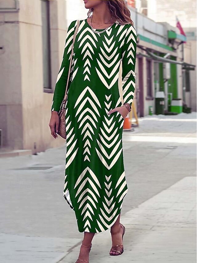 Women's Maxi Dress Sheath Dress T Shirt Dress Tee Dress Vacation Casual Boho Holiday Date Regular Fit Graphic Geometric Abstract Long Sleeve Crew Neck Crewneck Blue Purple Green Spring Fall Winter4