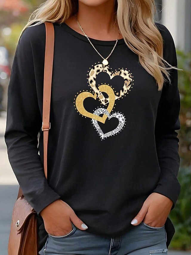 Women's T Shirt Heart Graphic Vintage Fashion Stylish Long Sleeve Crew Neck Round Neck Regular Tops Daily Weekend Print Yellow Red Summer Spring Fall4