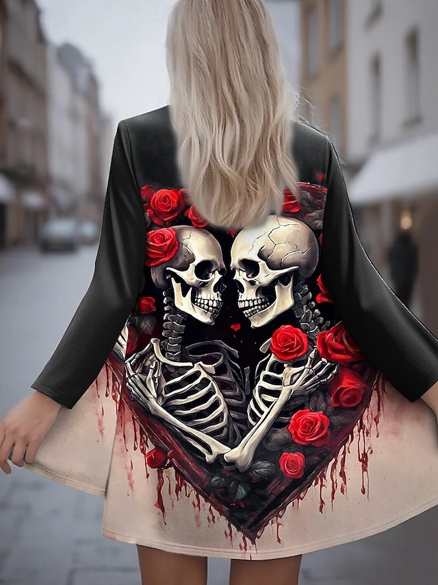  Veste décontractée pour femmes chaude confortable crânes ourlet irrégulier devant ouvert élégant vintage moderne floral rue décontracté quotidien long sans col à manches longues vêtements d'extérieur