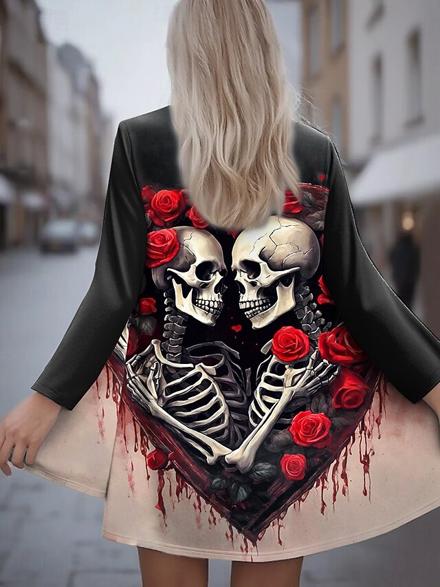 Halloween Women's Casual Jacket Warm Comfortable Skulls Irregular Hem Open Front Elegant Vintage Modern Floral Street Casual Daily Long Collarless  Long Sleeve Outerwear Yellow Pink Khaki Spring4