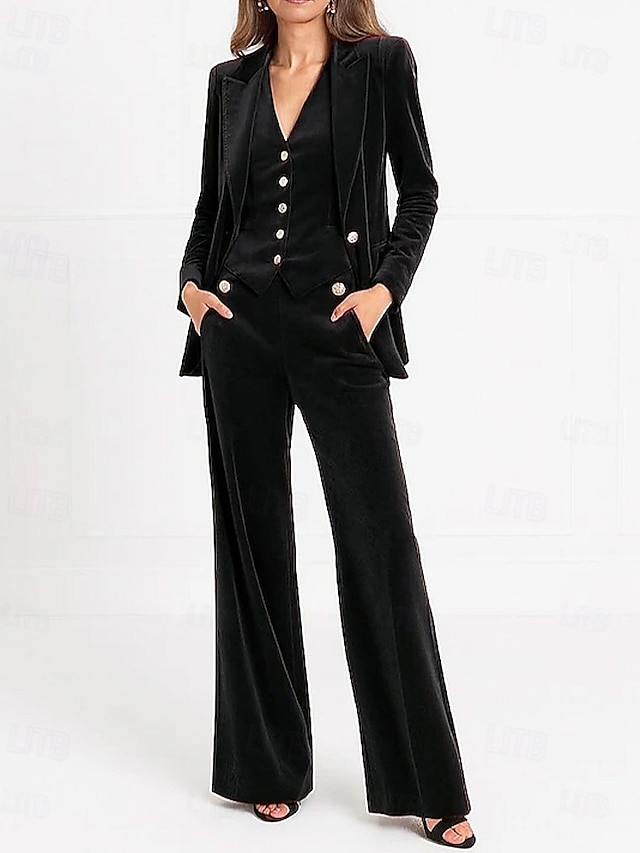  Per donna Abiti da 3 pezzi Formale Ospite di nozze Serata Formale Velluto Elegante Semplice Manica Lunga Lunghezza alla caviglia Risvolto a punta Monopetto