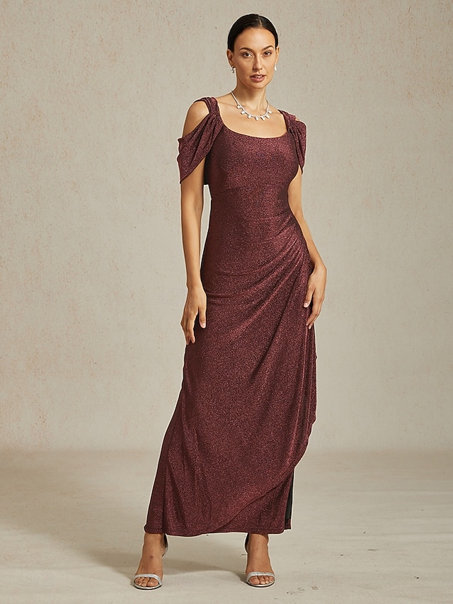 Per donna Abito Lungo Maxi Abito Vestito da Festa Attillato Elegante Feste Compleanno Club Vestibilità regolare Semplice Senza Maniche Spalline Marrone rossastro Estate