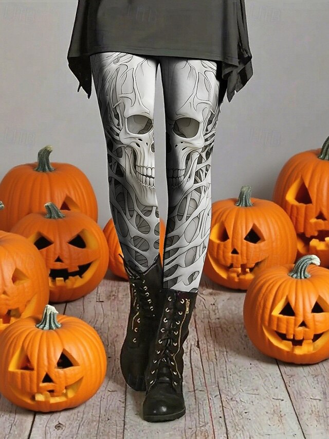 Women's Leggings Cozy Leggings Basic Casual Full Length High WaistPantsHalloween Graphic Printing Thermal Warm Comfortable Stretchy Vacation Casual Daily ash-colored Fall Winter Slim Fit4