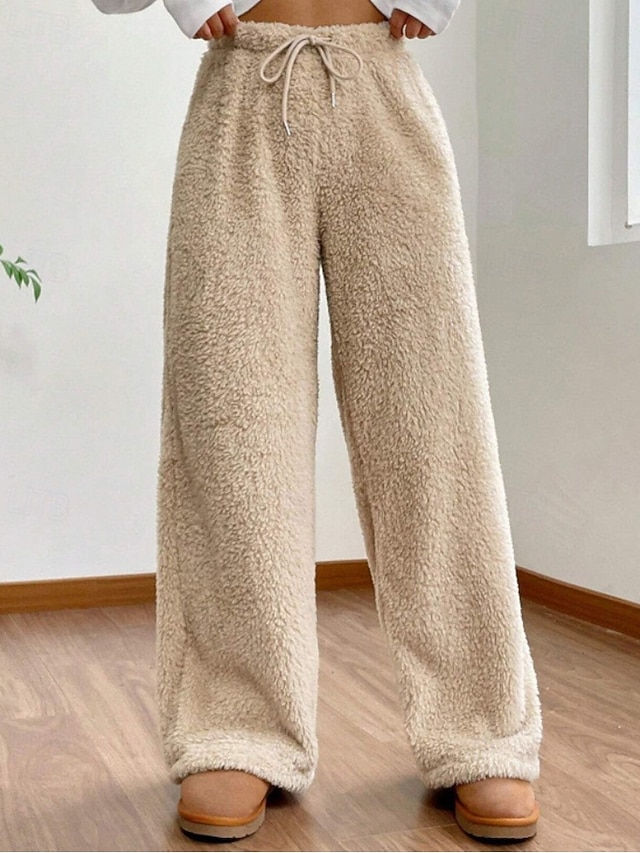  Mulheres Atrevido chinês Casual Comprimento total Cintura Média Tecido Design de cordão elástico Térmico / Quente Com Stretch Ao ar livre Férias Rua Camelo Adamascado Cinzento Preto Inverno Ajuste