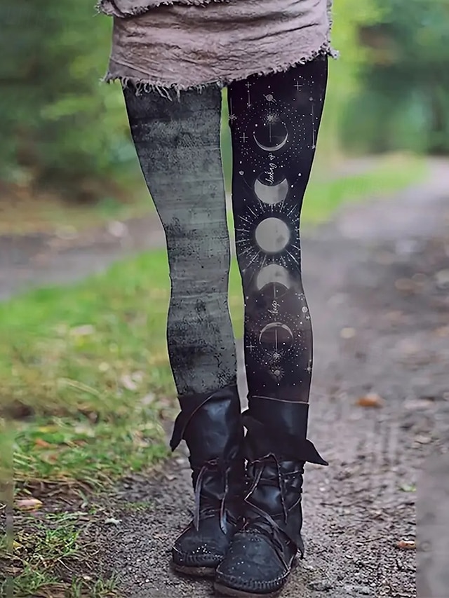  Per donna Leggings Leggings comodi Stile Etnico Essenziale Casual Lunghezza intera Vita Alta MOON Stampa Calore Termico Confortevole Elasticizzato Casuale Quotidiano Ferie Nero Autunno Inverno