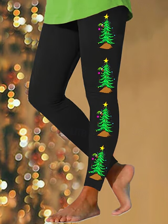 Women's Leggings Vacation Vintage Fashion Ankle-Length High WaistPantsUgly Christmas Graphic Christmas Printing Thermal Warm Soft Breathable Stretchy Formal Outdoor Vacation Black White Green Spring4
